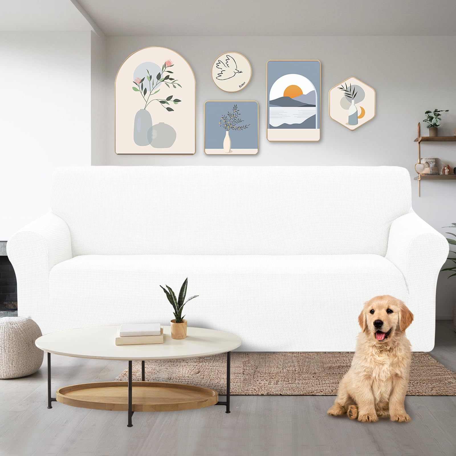 U-NICE HOME Stretch Couch Cover Slipcover for 3 Cushion Sofa, Ivory White