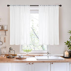 BGment 40 Inches Long White Linen Curtains for Kitchen Cafe Window - Semi Sheer Short Length Drapes with Rod Pocket Light Filtering for Bedroom Bathroom Lightweight, 2 Panels Set, 42 X 40 Inch