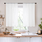 BGment 40 Inches Long White Linen Curtains for Kitchen Cafe Window