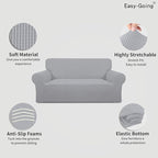 Easy-Going Stretch Oversized Loveseat Slipcover 1-Piece Sofa Cover Furniture Protector Couch Soft with Elastic Bottom for Kids Polyester Spandex Jacquard Fabric Small Checks Silver Gray