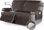 TAOCOCO 100% Waterproof Oversized Loveseat Recliner Cover, Non Slip Split Couch Covers for Reclining Loveseat with Elastic Straps for Kids Pets(Oversized 2 Seater, Chocolate)