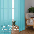 OVZME Sheer Curtains 63 inch Length 2 Panels Set for Bedroom Living Room, Soft Airy Elegant Light Filtering Sheer Curtains, Dual Rod Pocket Window Drapes, Each 42W x 63L Inches, Aqua