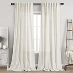 Cream Linen Curtains 102 inches Long 2 Panels Set for Living Room Extra Long Back Tab Curtains Neutral Farmhouse Light Filtering Semi Sheer Linen Drapes Ceiling to Floor for Large Window Ivory