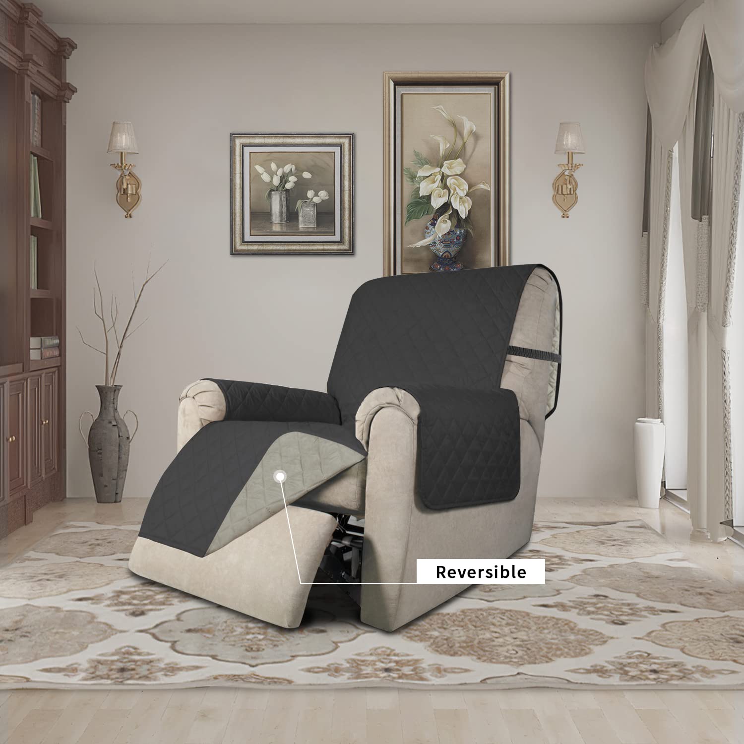Easy-Going Reversible Couch Cover, Recliner 22 in, Darkgray/Beige