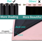 Yakamok 100% Blackout Curtains 84 Inches Long, 2 Thick Layers Heat and Full Light Blocking Soft Thermal Insulated Drapes for Bedroom(52" Wide Each Panel, Pink, 1 Panel)
