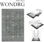 9x12 Washable Area Rug for Living Room Bedroom Vintage Black Grey Non Slip Carpet Traditional Retro Soft Low Pile Large Throw Rug for Dining Room Kitchen Office Indoor
