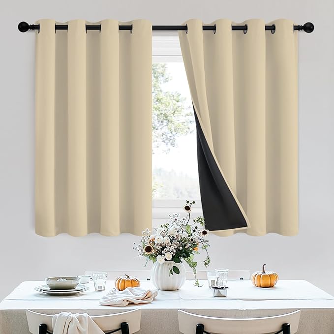 SimpleHome Beige 100% Blackout Curtains Room Darkening Living Room 36 Inch