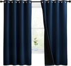 NICETOWN 100% Blackout Curtains with Black Liners, Thermal Insulated Full Blackout 2-Layer Lined Drapes, Energy Efficiency Window Draperies for Bedroom (Moroccan Blue, 2 Panels, 55" W by 68" L)