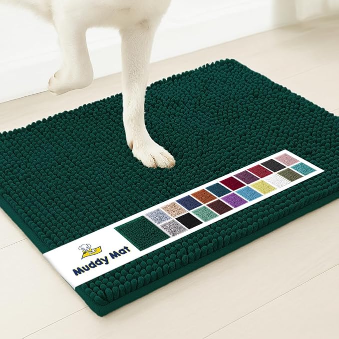 Muddy Mat® | Super Water Absorbent Door Mat Indoor, Microfiber Quick Dry Chenille Entryway Rug,Slip Resistant Front Door Mat,Indoor Mats for Entryway,Machine Washable Pet Rug, Dark Green XXL 60"X48"