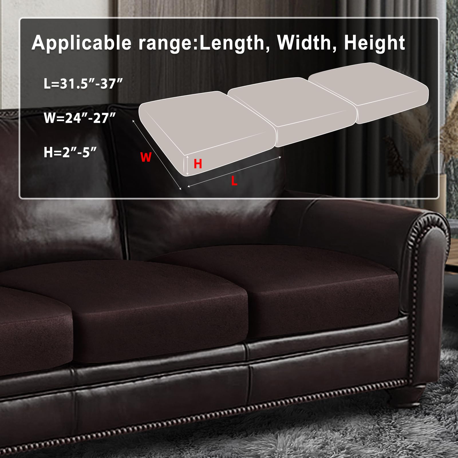 ANARACHON Leather Look Couch Cushion Covers Sofa Seat Slipcovers Sets Couches Furniture Protector for Sectional Armchair Loveseat Pets Kids Stretch Spandex Fabric (3 Cushion XL Sofa, Chocolate)