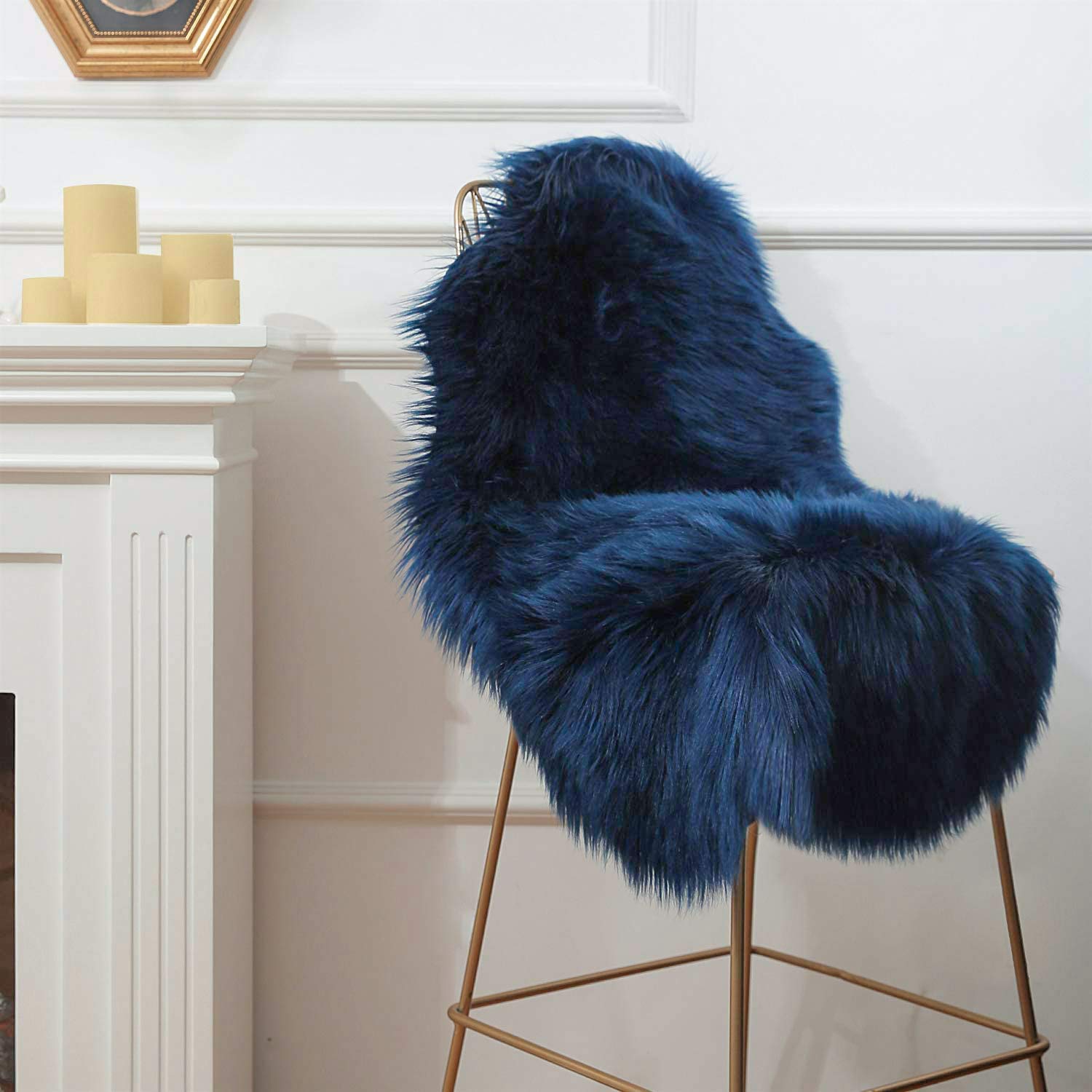 Ashler Faux Fur Rug, Fluffy Shaggy Area Rug Ultra Soft 2 x 3 Feet Sheepskin Fur Rug, Navy Blue Fuzzy Machine Washable Shag Rug, Nursery Decor Throw Rugs for Bedroom, Kids Room, Living Room