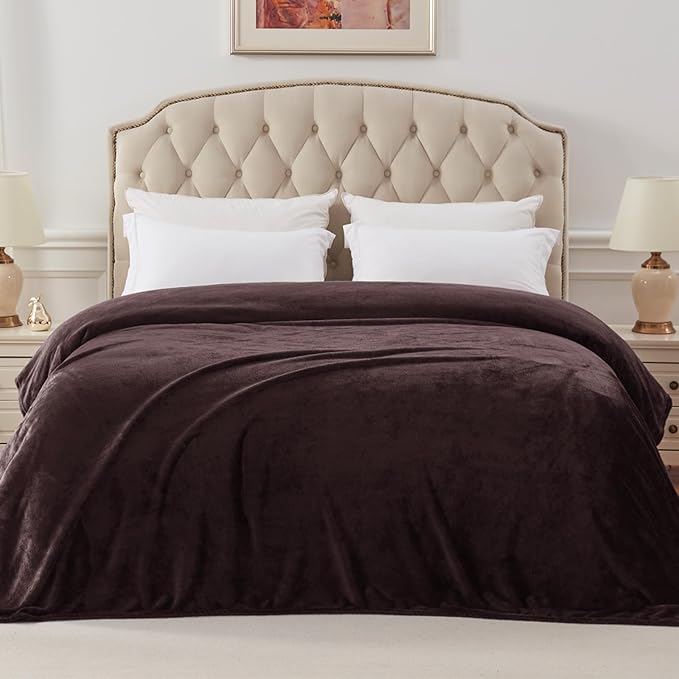 Exclusivo Mezcla Fleece Blanket Twin Size for Bed, Super Soft and Warm, All Season, Cozy, Plush, Lightweight, 60x80 Inches Coffee