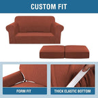 H.VERSAILTEX 3 Piece Stretch Sofa Covers for 2 Cushion Loveseat Couch Covers for Living Room Sofa Slipcovers (Base Cover Plus 2 Seat Cushion Covers) Thicker Jacquard Fabric(Medium Sofa, Rust)