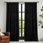 RYB HOME Black Velvet Curtains 102 inches with Hook Belt, Soft Fabric Room Darkening Thermal Insulated Luxurious Home Decor Curtains for Living Room Bedroom, W 52" x L 102", 2 Panels Set