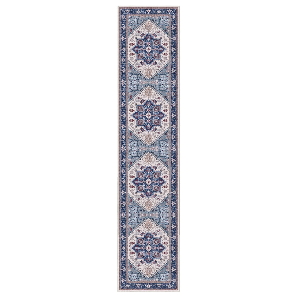 OPPODREAM Soft Area Rugs 2x10, Persian-Inspired Washable Rug, Blue & Red