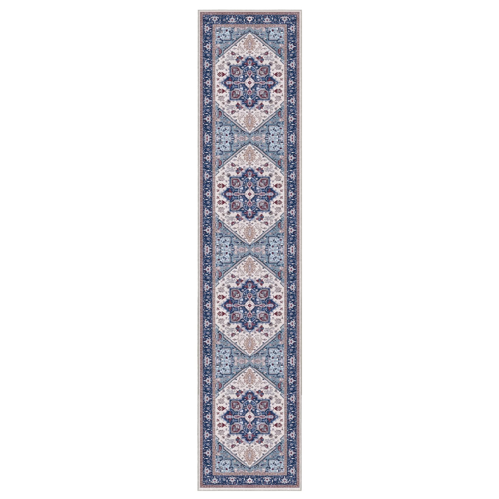 OPPODREAM Soft Area Rugs 2x10, Persian-Inspired Washable Rug, Blue & Red