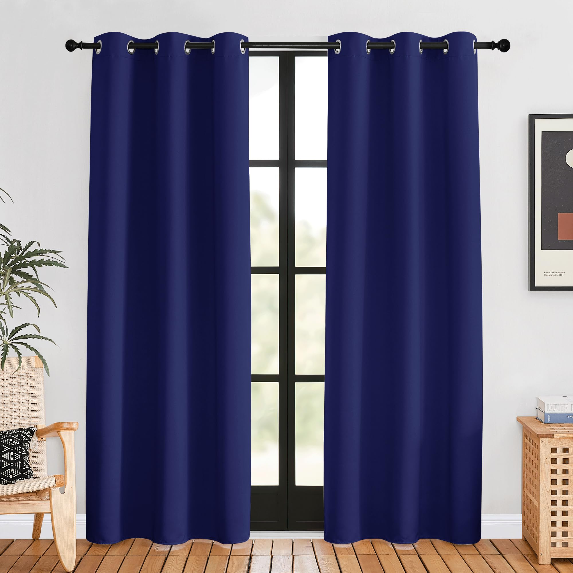 NICETOWN Blackout Window Curtains 80 inch Long, 2 Panels, 34 inch, Royal Blue, Grommet Top Room Darkening Thermal Insulated Solid Vertical Drapes for Bedroom/Kid Room