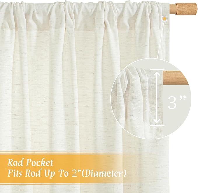 LAMIT Light Filtering Natural Linen Curtains 63 Inch Length for Living Room