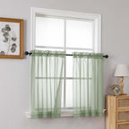 Ebesto Sage Green Small Sheer Curtains Tier 24 Inches Length 2 Pieces, Light Filtering Cafe Curtains for Living Room Bathroom, Modern Window Treatments Dual Rod Pocket Panels, 2X42Wx24L Inches