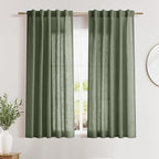 Nanspring Olive Green Linen Sheer Back Tab Curtains 45 Inch Length Semi Sheer Light Filtering Short Curtain Country Style Small Window Drapes for Bathroom/Kitchen/Kids Room 2Panels 40x45