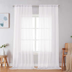 Simplebrand Sheer White Curtains 108 Inches Long, Extra Long Rod Pocket Solid Color Window Sheer Curtain Panels, Elegant Curtains & Drapes for Living Room, Bedroom 2 Panels (White, 59" W x 108" L)
