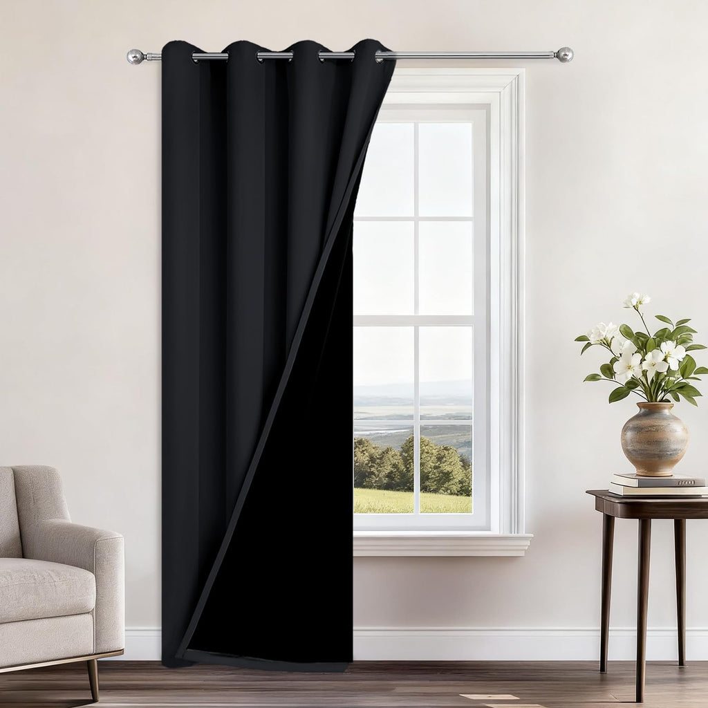 Yakamok Black Blackout Curtains 96 Inches Long for Bedroom 52" Wide 1 Panel