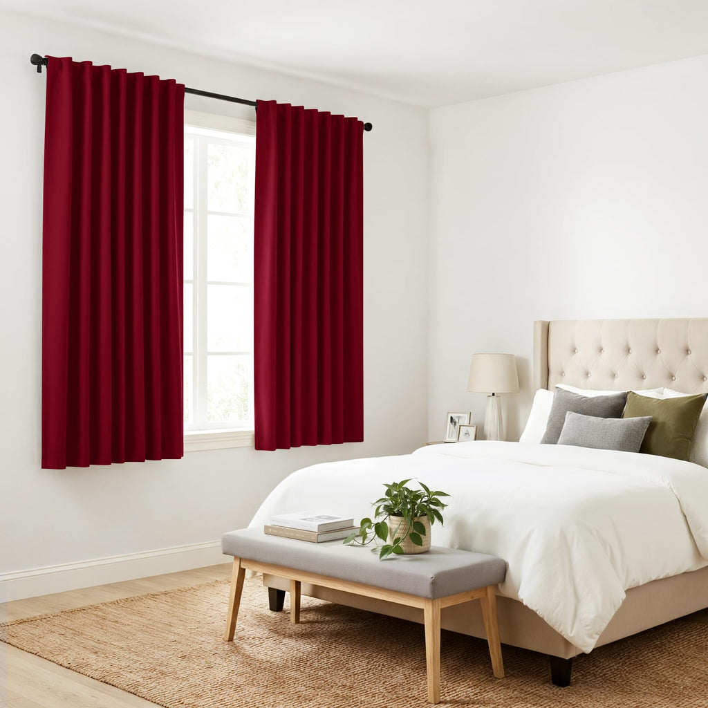 PONY DANCE Blackout Curtains for Bedroom - Decoration Xmas Festival Window Treatments Light Block Thermal Curtain Drapes Set Energy Saving, Wide 52 by Long 54 inch, Red, 2 Panels