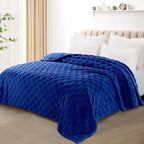 Exclusivo Mezcla King Size Flannel Fleece Blanket, Super Soft and Warm Lightweight Checkered Pattern Blankets for All Seasons, 90x104 Inches, Cobalt Blue