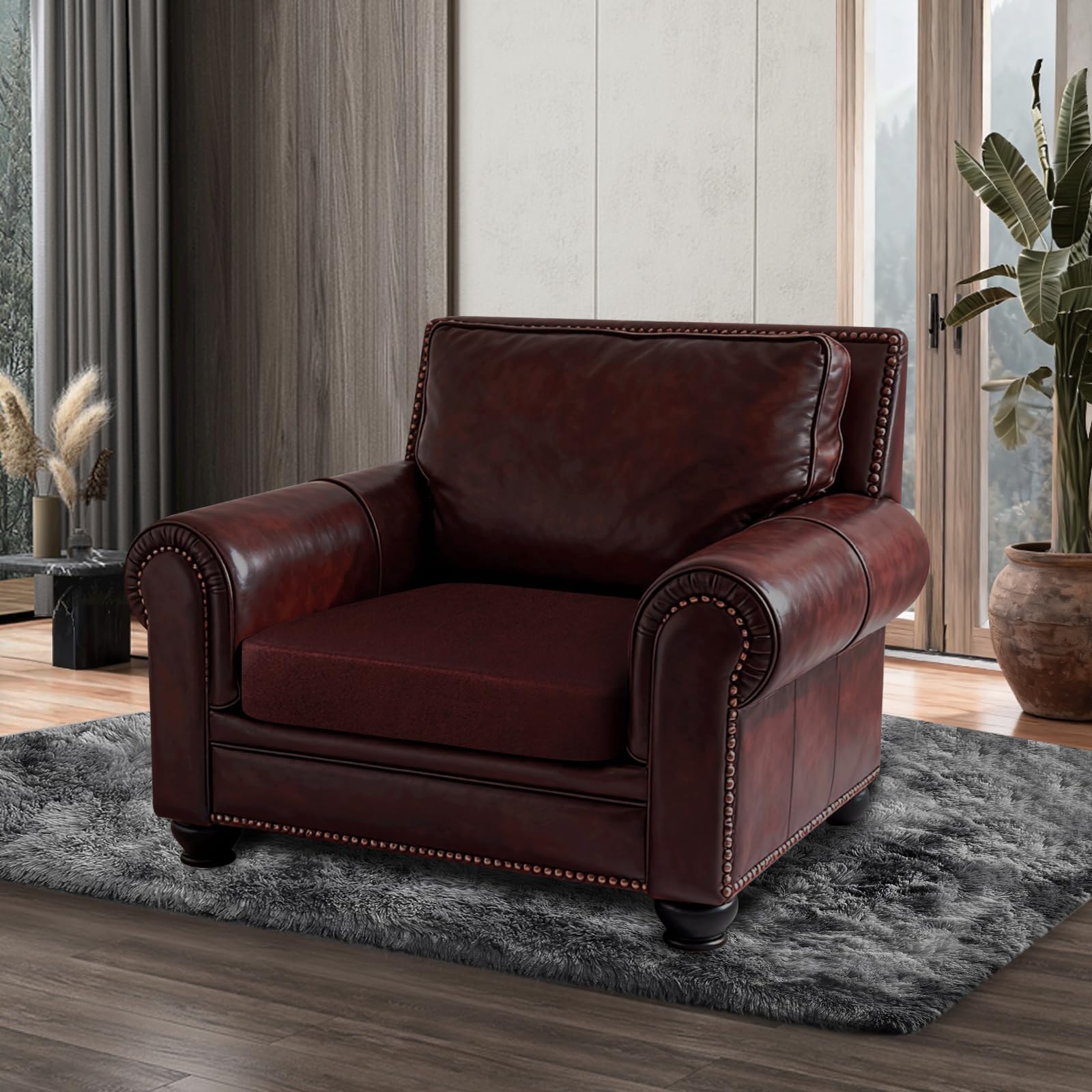 ANARACHON Leather Look Couch Cushion Covers Sofa Seat Slipcovers Sets Couches Furniture Protector for Sectional Armchair Loveseat Pets Kids Stretch Spandex Fabric (1 Cushion Armchair, Burgundy)