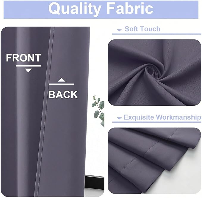 Simplebrand Ava Greyish Purple Blackout Curtains for Bedroom 90 Inches Long 2 Panels Set, Solid Privacy Energy Saving Living Room Window Treatment Curtains Blackout Drapes, W50 x L90 Inch