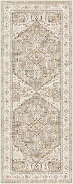 Yamaziot Washable Runner Rug, 2x5 Non-Slip Boho Vintage Hallway Rug Runner with Rubber Backing, Stain Resistant Faux Wool Distressed Carpet Runner for Kitchen, Laundry, Entrance, Beige Brown