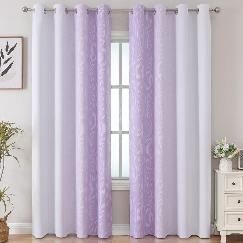 Lilac and Greyish White Ombre Blackout Curtains Living Room 102 Inch Long