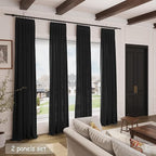 Nanspring Linen Curtains 84 inches Long for Living Room Privacy Sheer Black Simple Modern Curtains Back Tab and Rod Pocket Cotton Textured Curtain for Bedroom Dinner Room 70x84, 2 Panel