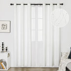 Deconovo White Curtains, Room Darkening Curtain, Thermal Insulated Soundproof Drapes, Wave Dots Silver Print, 38 x 36 Inch Long, Grommet Top, Window Panels for Living Room Bedroom Kitchen, Set of 2
