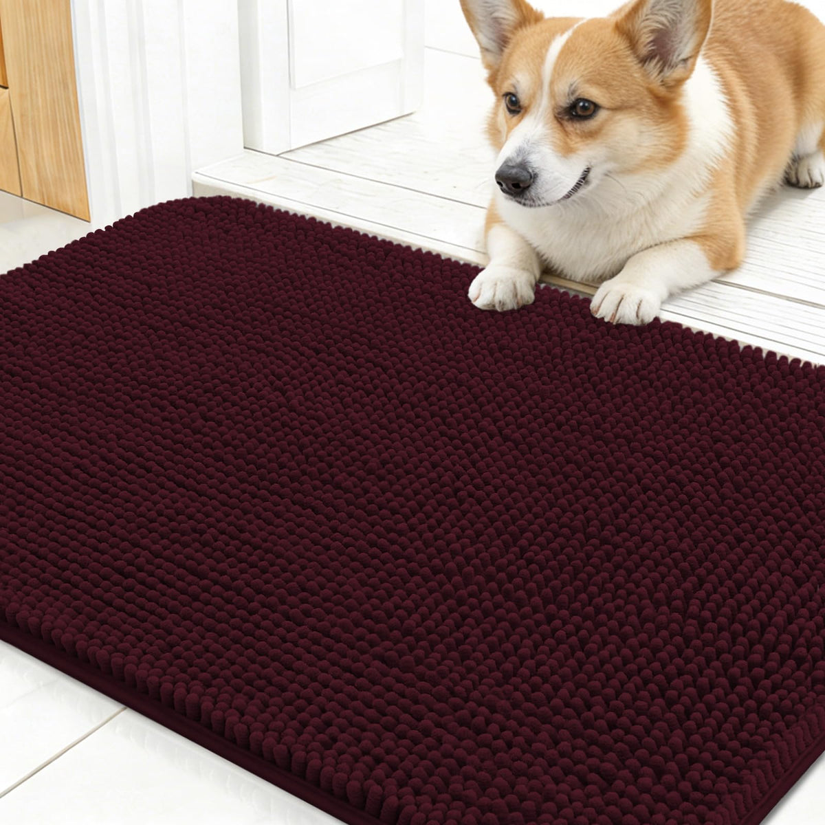 OLANLY Dog Door Mat for Muddy Paws 30x17, Super Absorbent Chenille Mud Mat