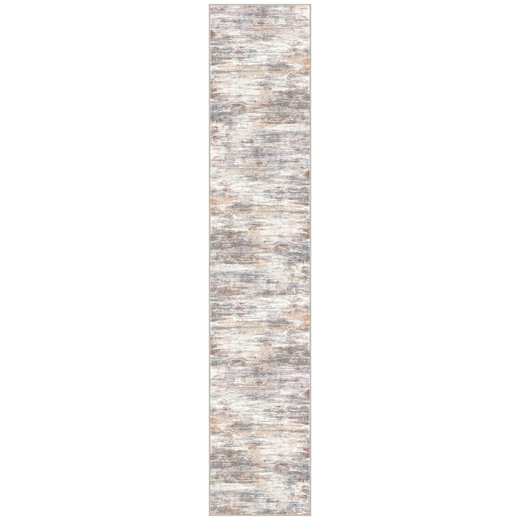 KOZYFLY Modern Abstract Runners for Hallways 2x10 Washable Rug Runner Non-Slip Soft Striped Kitchen Runner Rug, Multi Grey/Orange Print Carpet for Entryway Bathroom