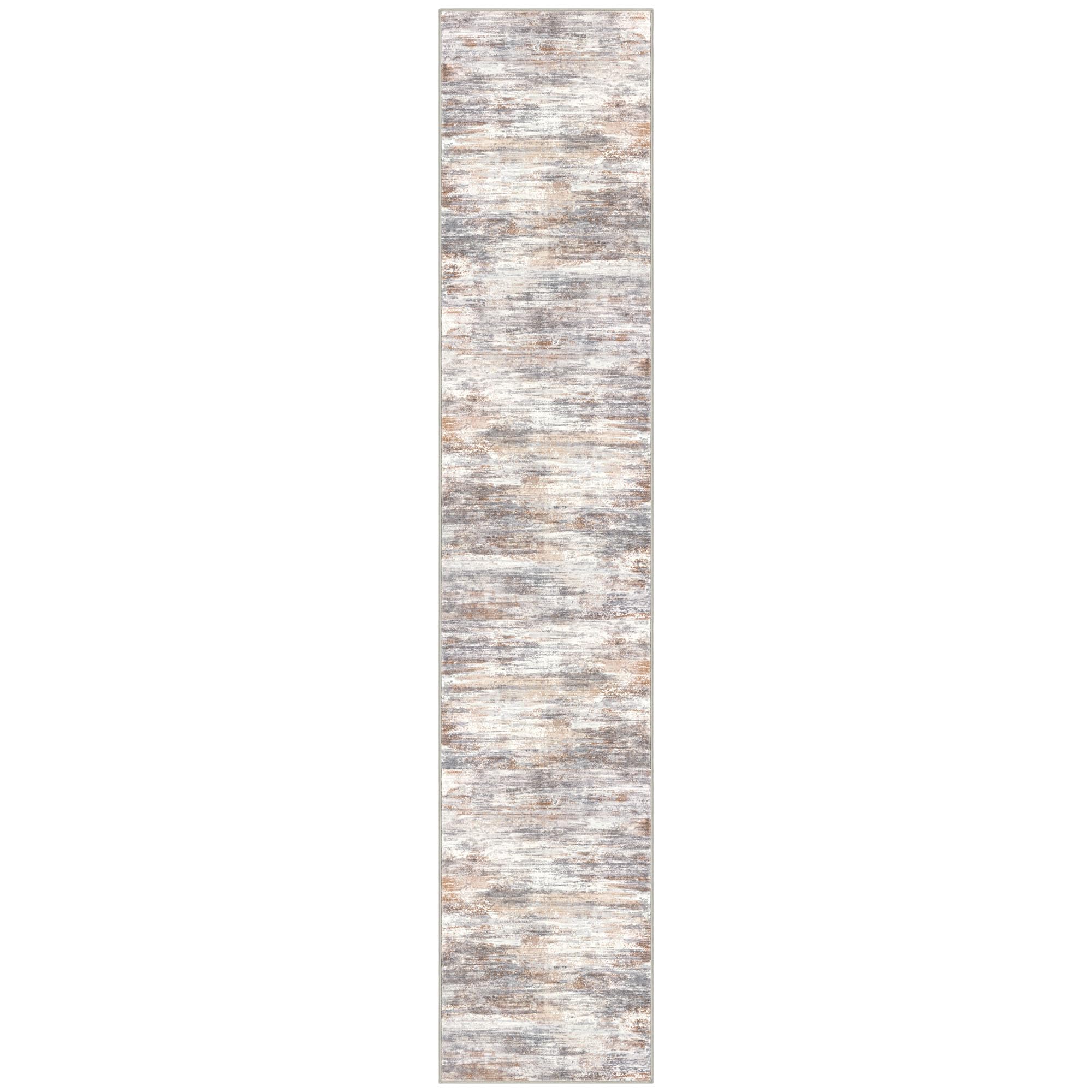 KOZYFLY Modern Abstract Runners for Hallways 2x10 Washable Rug Runner Non-Slip Soft Striped Kitchen Runner Rug, Multi Grey/Orange Print Carpet for Entryway Bathroom
