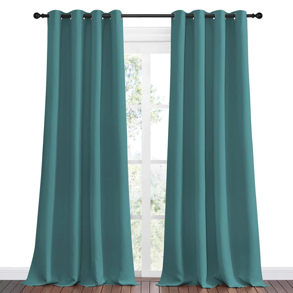NICETOWN Blackout Curtains for Kids Room - Triple Weave Microfiber Home Thermal Insulated Solid Ring Top Blackout Panels/Drapes for Bedroom(Sea Teal, Set of 2, 55 x 96 Inch)