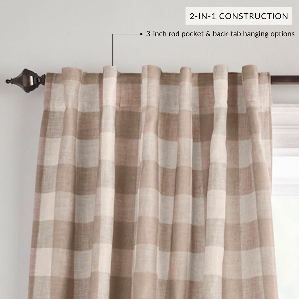 Threadmade Grainger Buffalo Check Blackout Window Curtain, Linen - 52" W x 84" L