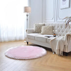 duduta Pink Faux Sheepskin Round Rug 4x4 ft, Fluffy Shag Fur Bedroom Nursery Girls Playroom Rug Dorm Decor Non Slip Washable