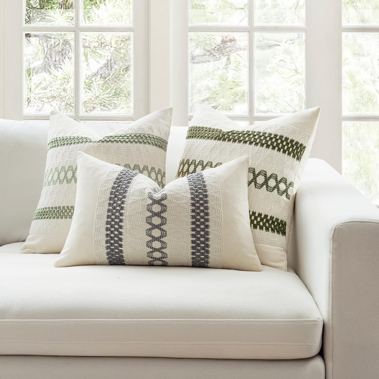 MIULEE Set of 2 Gray Boho Decorative Lumbar Pillow Covers 12x20 Inch