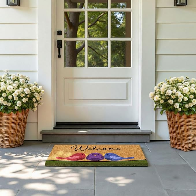 Barnyard Designs Natural Coco Coir Non-Slip Doormat (17x30, Spring Birds)