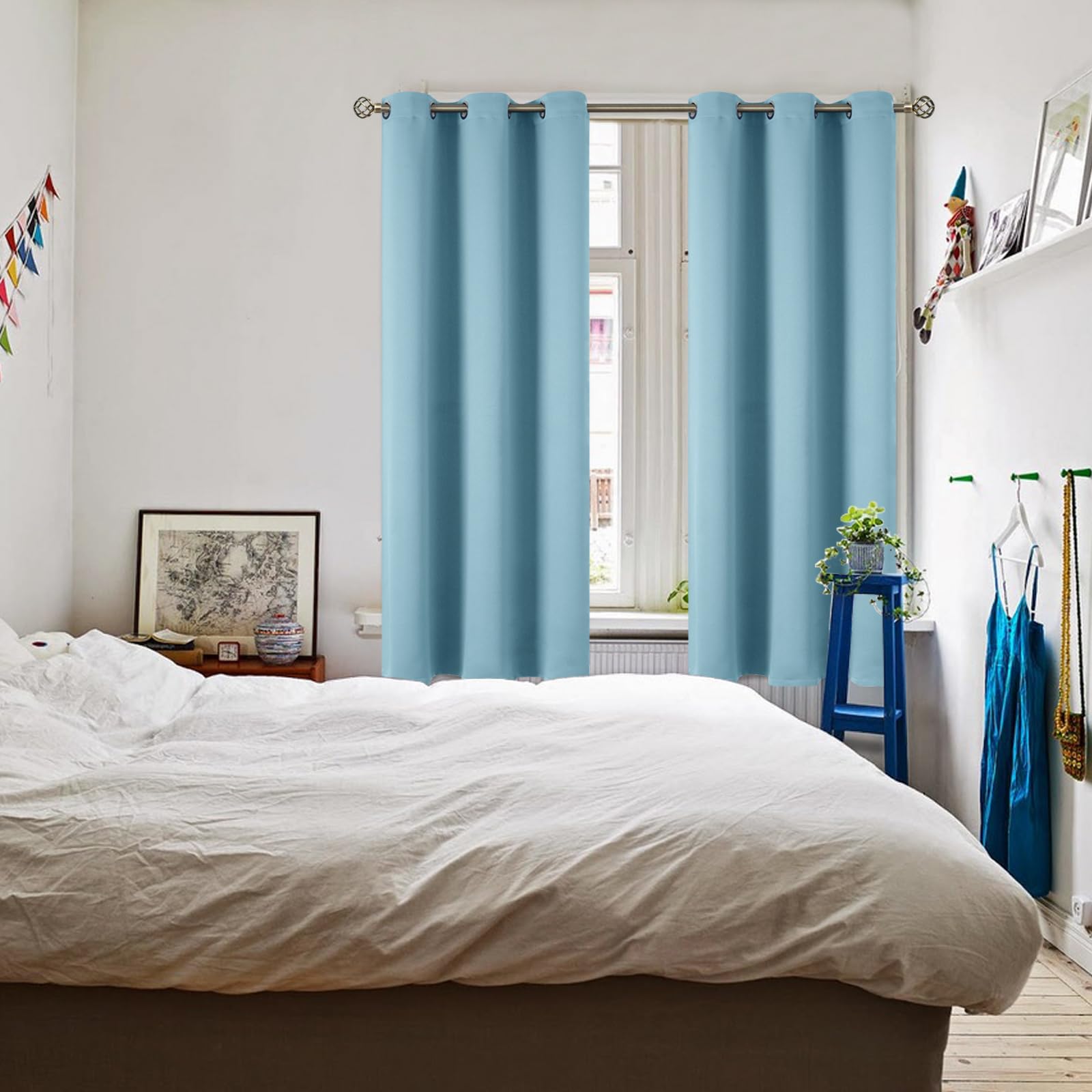 BGment Greyish Blue Room Darkening Curtains 63 Inch for Bedroom - 2 Panels