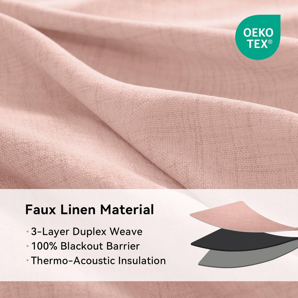 Linen Textured Total Blackout Curtains 72 Inches Long, Blush Pink