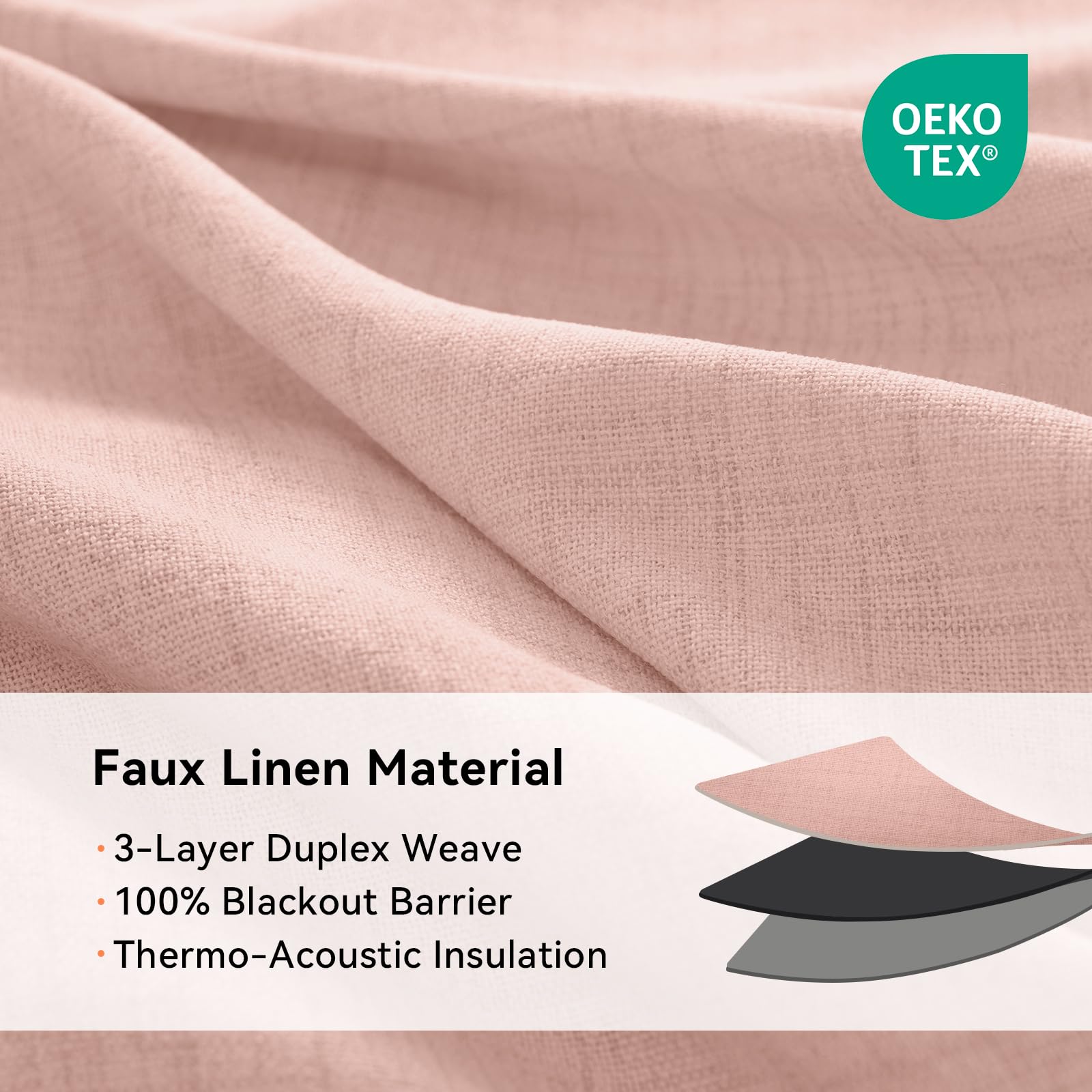Linen Textured Total Blackout Curtains 72 Inches Long, Blush Pink