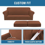 H.VERSAILTEX 3 Piece Stretch Sofa Covers for 2 Cushion Sofa Couch Covers for Living Room Sofa Slipcovers (Base Cover Plus 2 Seat Cushion Covers) Thicker Jacquard Fabric(Large Sofa, Caramel)