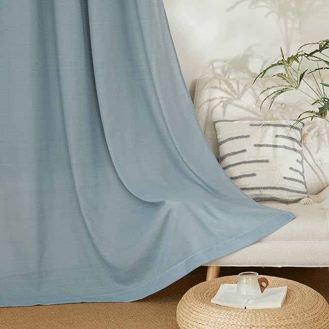NICETOWN Flax Stone Blue Linen Curtains for Room Divider, Grommet Top Thick Flax Semi Sheer Vertical Drapes Privacy Assured with Light Filtering for Sliding Glass Door, W68 x L84, 2 Pieces