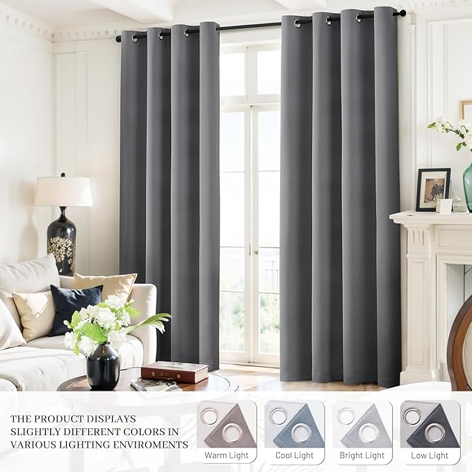 Yakamok Grey 100% Blackout Curtains 38x63 inch Long Gray Drapes-Bedroom
