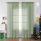 OVZME Sage Green Sheer Curtains 78 Inches Long 2 Panels - Soft Light Filtering Window Sheer Panels for Living Room/Bedroom, Top Dual Rod Pocket, 1 Pair, Each 42Wx78L Inches