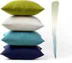 MIULEE Pack of 4 Decorative Outdoor Throw Pillow Covers Linen Waterproof Pillow Covers Spring Farmhouse Cushion Cases for Patio Garden Tent Balcony Couch Sofa 16x16 inch Blue Green